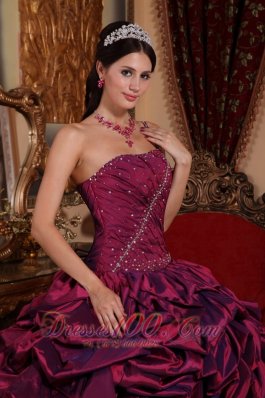 Best Burgundy One Shoulder Quinceanera Dress Pick-ups Taffeta