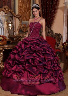 Best Burgundy One Shoulder Quinceanera Dress Pick-ups Taffeta