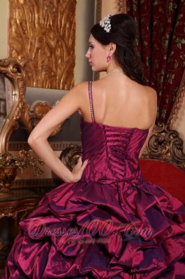 Best Burgundy One Shoulder Quinceanera Dress Pick-ups Taffeta