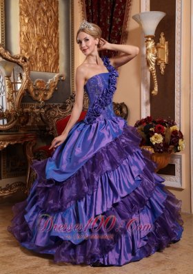 Purple Quinceanera Dress One Shoulder Hand Flowers Ruffles