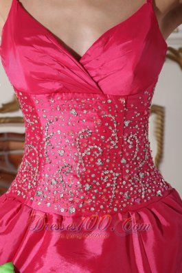 Hot Pink Quinceanera Dress Spaghetti Straps Hand Flowers