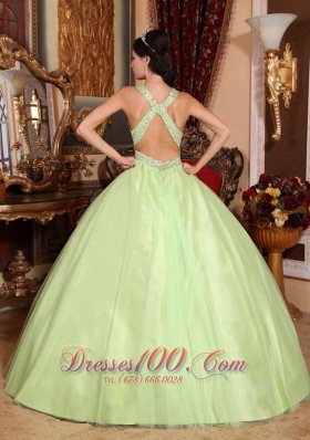 2013 Spring Yellow Green V-neck Beading Quinceanera Dress