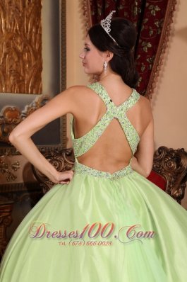 2013 Spring Yellow Green V-neck Beading Quinceanera Dress