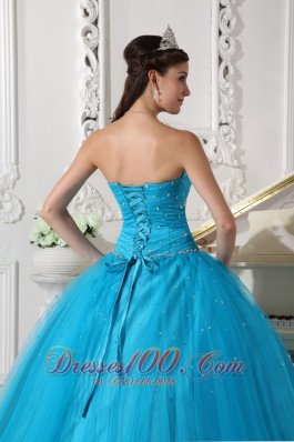 2013 Teal Beading Ruch Strapless Quinceanera Dress