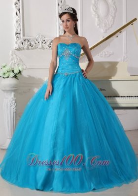 2013 Teal Beading Ruch Strapless Quinceanera Dress