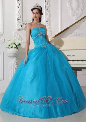 2013 Teal Beading Ruch Strapless Quinceanera Dress