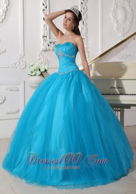 2013 Teal Beading Ruch Strapless Quinceanera Dress