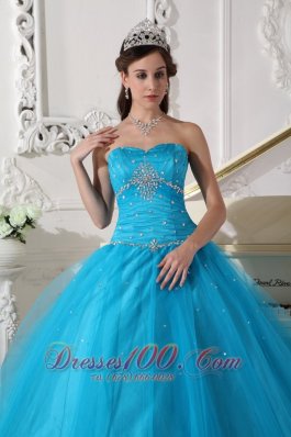 2013 Teal Beading Ruch Strapless Quinceanera Dress