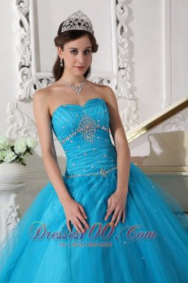 2013 Teal Beading Ruch Strapless Quinceanera Dress