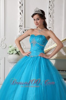 2013 Teal Beading Ruch Strapless Quinceanera Dress