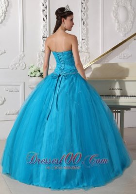 2013 Teal Beading Ruch Strapless Quinceanera Dress