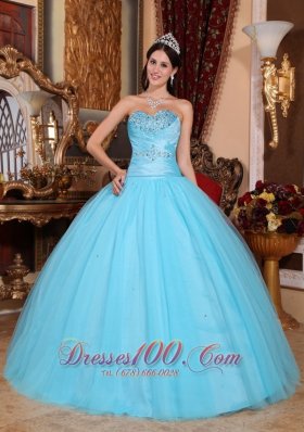 Baby Blue Sweet 16 Dress Beading Ruch Sweetheart