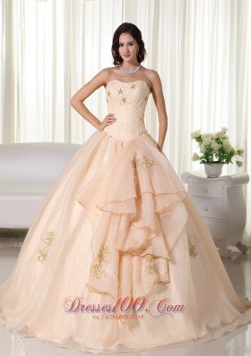 Champagne Floor-length Quinceanera Dress Beading Embroidery