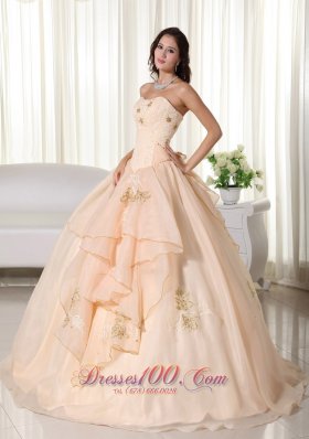 Champagne Floor-length Quinceanera Dress Beading Embroidery