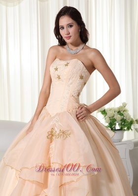 Champagne Floor-length Quinceanera Dress Beading Embroidery