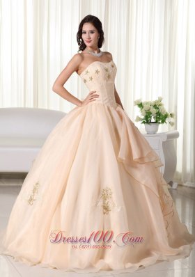 Champagne Floor-length Quinceanera Dress Beading Embroidery