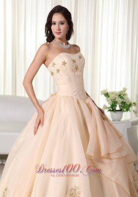 Champagne Floor-length Quinceanera Dress Beading Embroidery