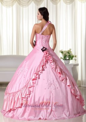 2013 Baby Pink Beading Embroidery One Shoulder Quinceanera Dress