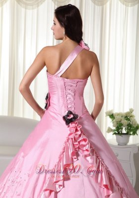 2013 Baby Pink Beading Embroidery One Shoulder Quinceanera Dress