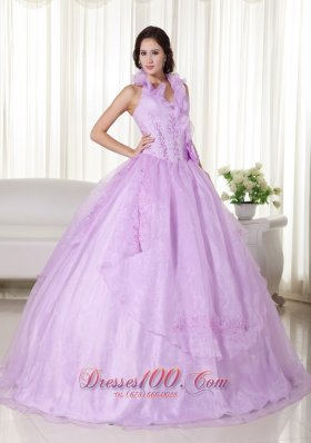 Lavender Quinceanera Dress Halter Embroidery Beading