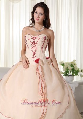 Sweetheart Champagne Organza Embroidery Quinceanera Dress