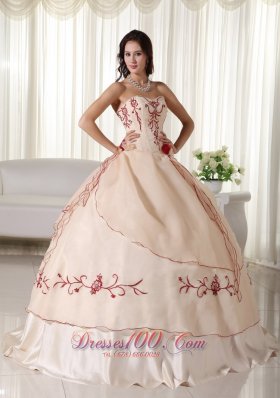 Sweetheart Champagne Organza Embroidery Quinceanera Dress