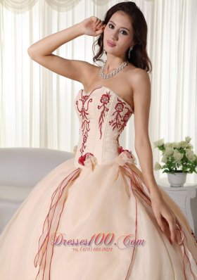 Sweetheart Champagne Organza Embroidery Quinceanera Dress