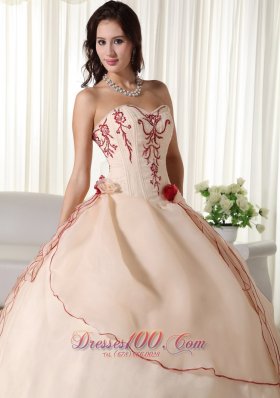 Sweetheart Champagne Organza Embroidery Quinceanera Dress