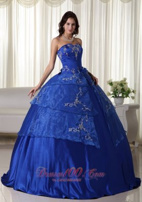 Royal Blue Strapless Organza Embroidery Quinceanera Dress