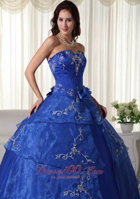 Royal Blue Strapless Organza Embroidery Quinceanera Dress