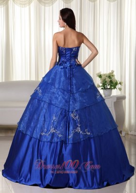 Royal Blue Strapless Organza Embroidery Quinceanera Dress