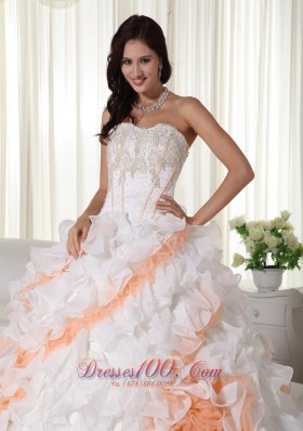 Colorful Puffy Organza Ball Gown Appliques Wedding Dress