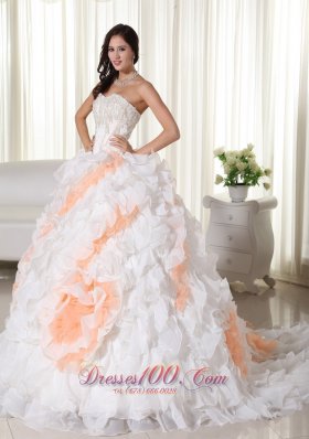 Colorful Puffy Organza Ball Gown Appliques Wedding Dress