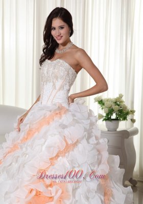 Colorful Puffy Organza Ball Gown Appliques Wedding Dress