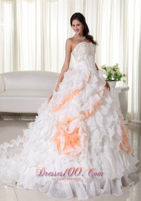 Colorful Puffy Organza Ball Gown Appliques Wedding Dress