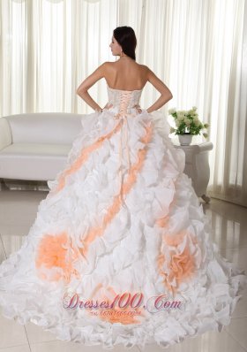 Colorful Puffy Organza Ball Gown Appliques Wedding Dress