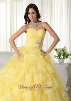 Yellow Appliques Beading Quinceanera Dress Zipper-up Sweetheart