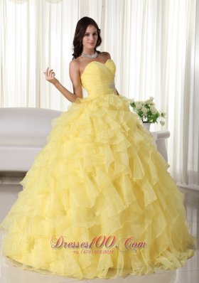 Yellow Appliques Beading Quinceanera Dress Zipper-up Sweetheart