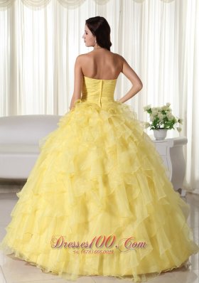 Yellow Appliques Beading Quinceanera Dress Zipper-up Sweetheart