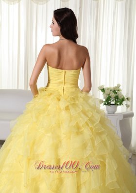 Yellow Appliques Beading Quinceanera Dress Zipper-up Sweetheart