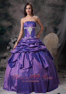 Lavender Appliques Strapless Dress for Quinceanera