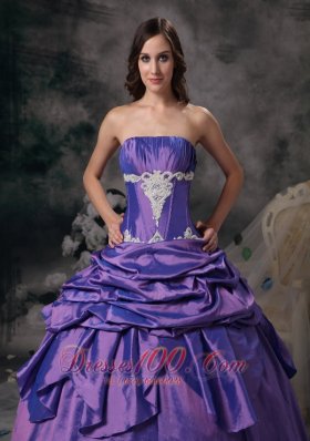 Lavender Appliques Strapless Dress for Quinceanera