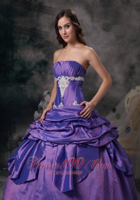 Lavender Appliques Strapless Dress for Quinceanera