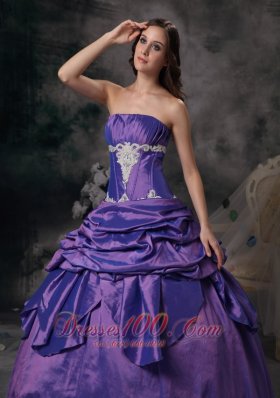 Lavender Appliques Strapless Dress for Quinceanera