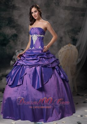 Lavender Appliques Strapless Dress for Quinceanera