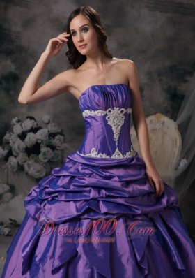 Lavender Appliques Strapless Dress for Quinceanera