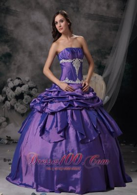 Lavender Appliques Strapless Dress for Quinceanera