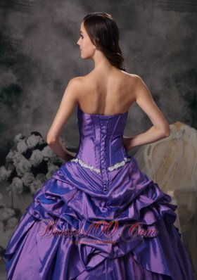 Lavender Appliques Strapless Dress for Quinceanera