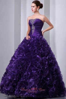 Purple A-Line Hand Flowers Quinceanea Dress Beading