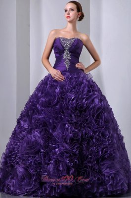 Purple A-Line Hand Flowers Quinceanea Dress Beading